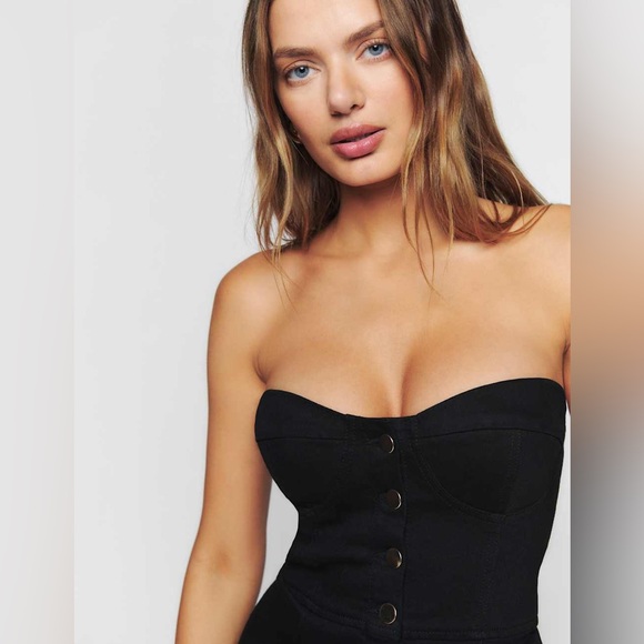 NWT Reformation Nikki Strapless Bustier Denim Mini Dress - Picture 2 of 11